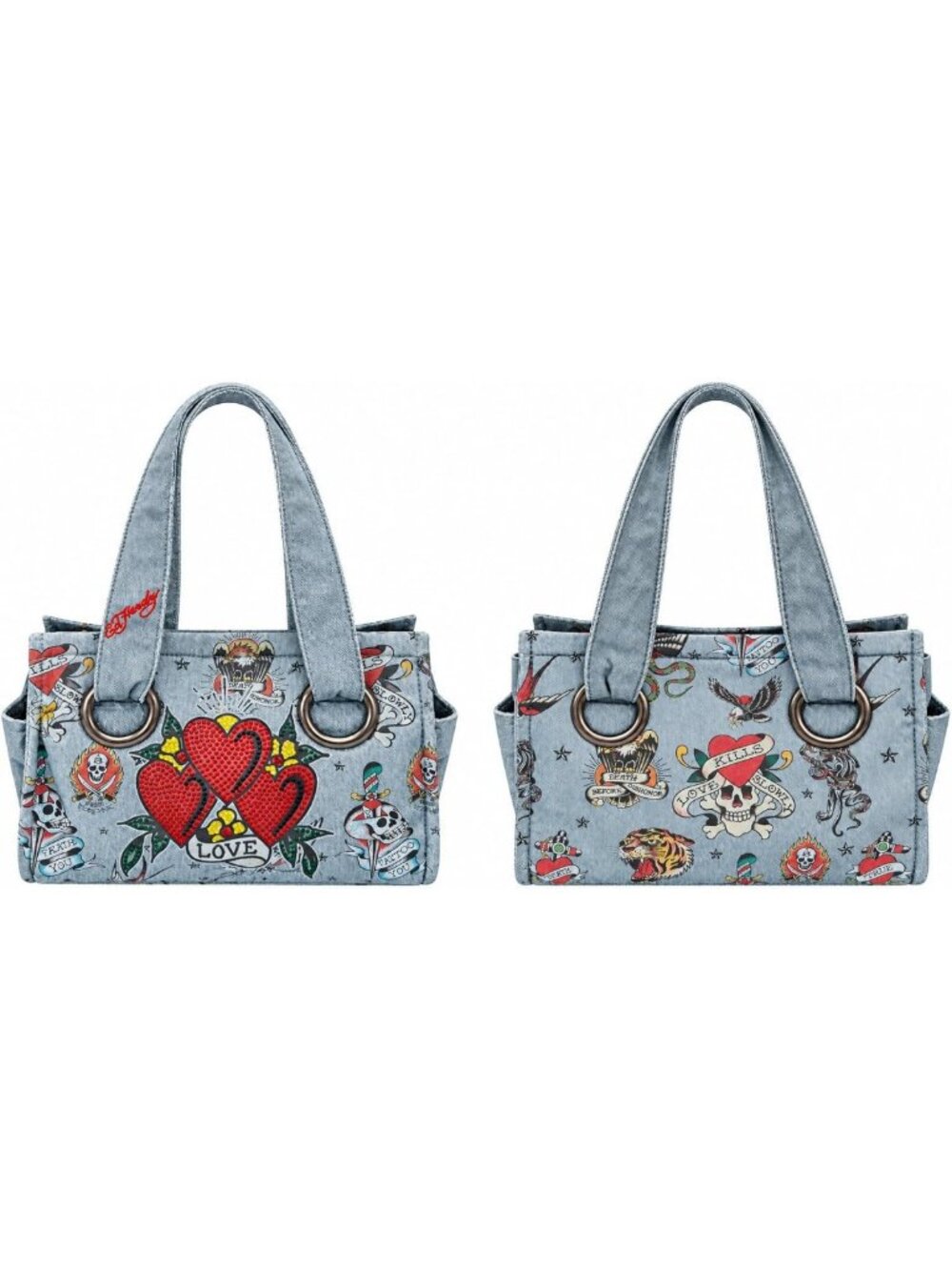 Vintage Denim Tattoo Print Tote Bag - Stylish, Spacious, Trendy Handbag - Picture 6 of 7